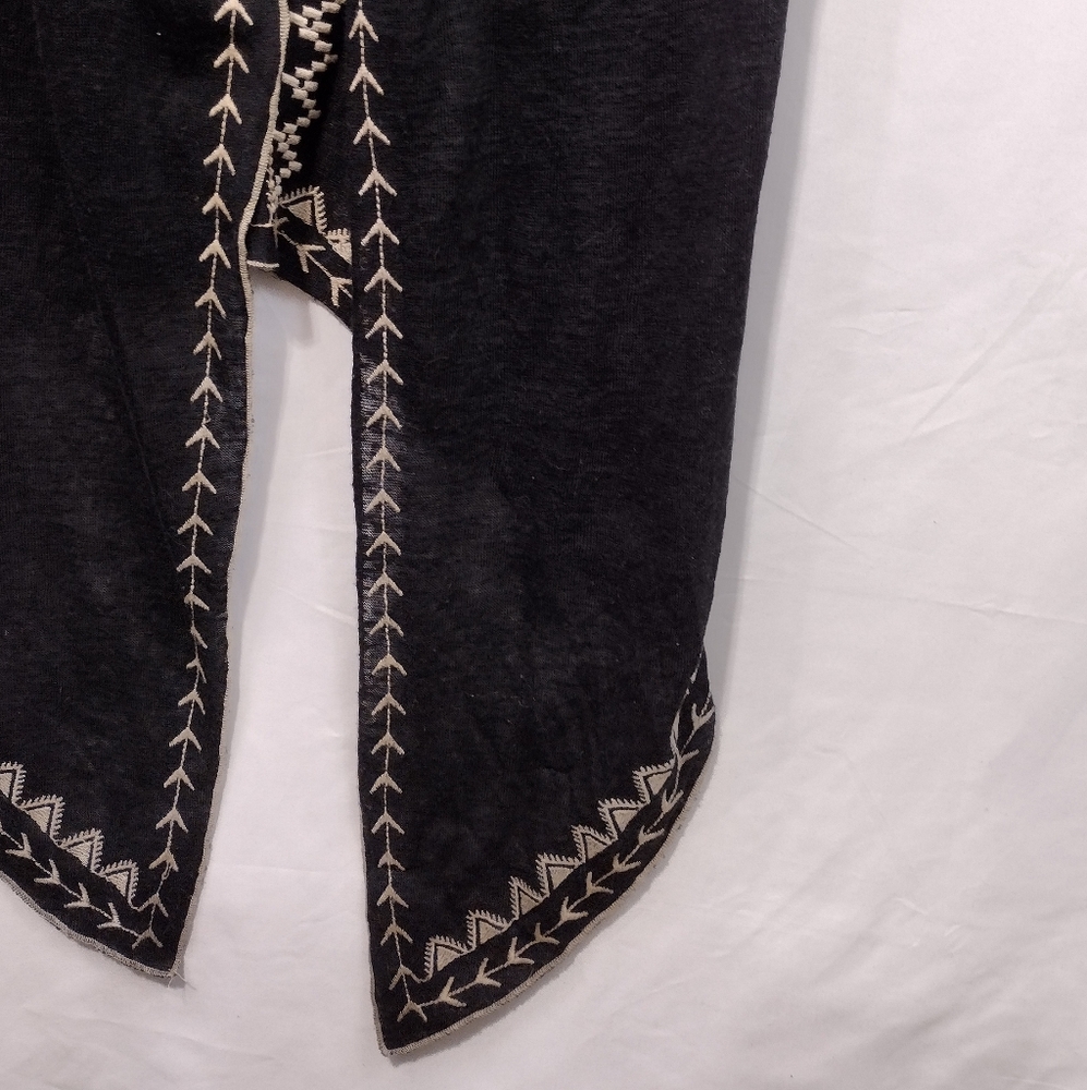 Hot & Delicious Embroidered Long Kimono Women's S Black Cream Boho Retro Beach - Picture 4 of 9